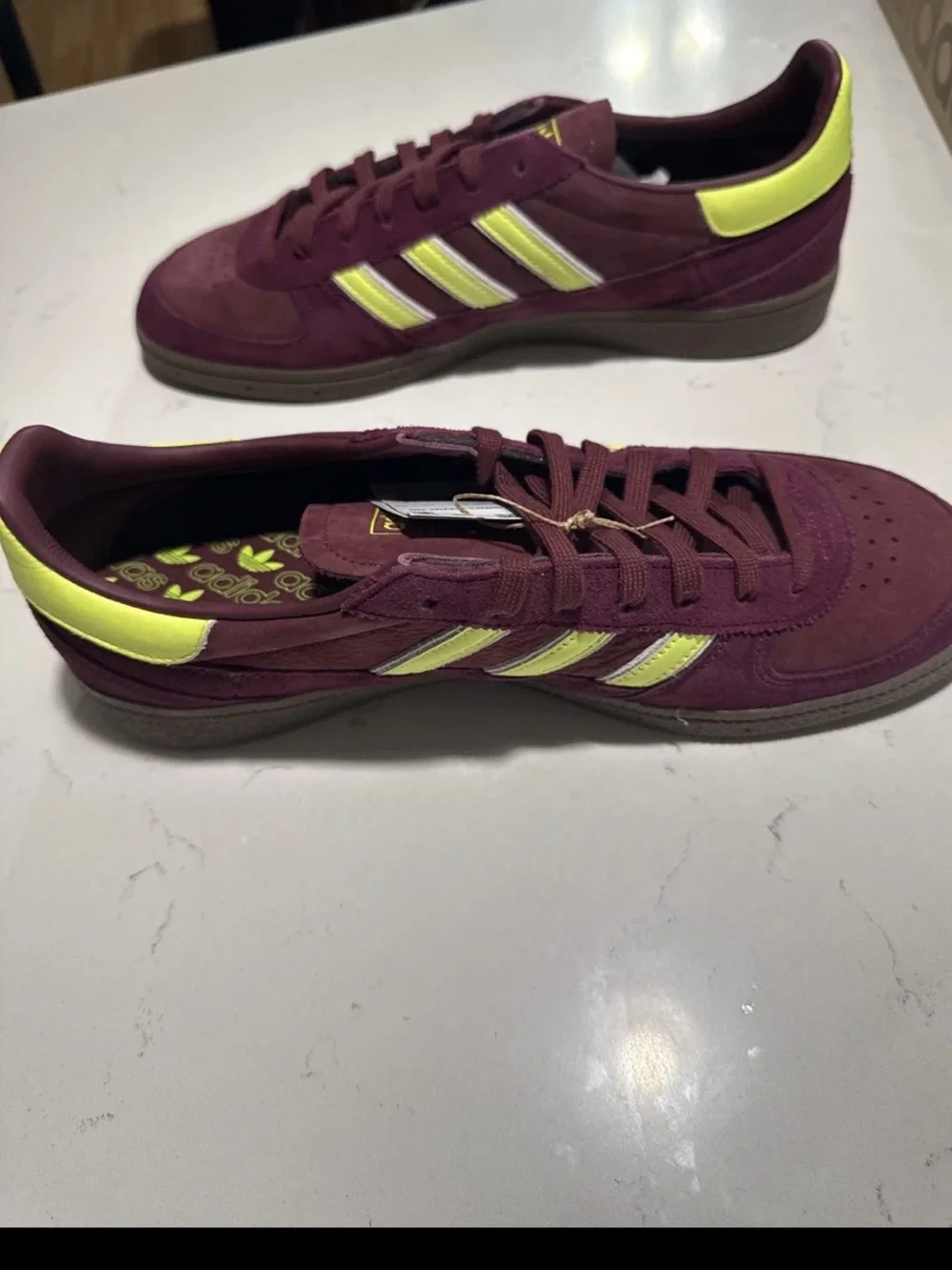 adidas Handball Spezial Sneakers - Maroon with Neon Yellow Accents